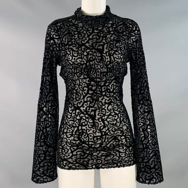 GIORGIO ARMANI Size 8 Black Silk Blend Burnout High Neck Dress Top