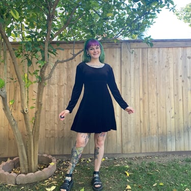 Vintage 1990’s Long Sleeve Black Velvet Mini Dress 