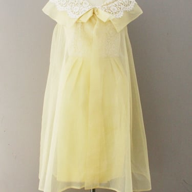 1950s-60's- Yellow Organza Mini Dress with Matching Cape-Size 2/4 