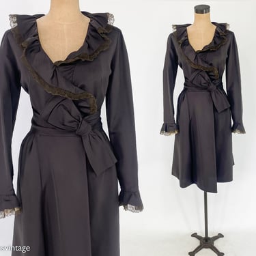 1960s Brown Satin Cocktail Dress | 60s Brown Silk Satin Dress | Chester Weinberg | Medium 