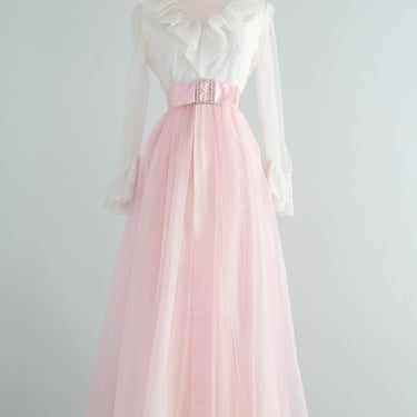 Fabulous 1960's Pink &amp; White Tulle Party Dress / Medium