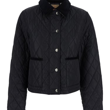 Burberry 'Oldham' Black Quilted Jacket With Corduroy Collar In Tech Fabric Woman