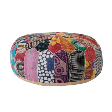 Vintage Cotton Pouf | Kantha Patchwork (Each One Will Vary)