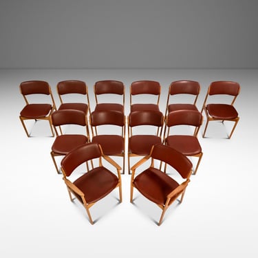 Set of Twelve (12) Model 49 Dining Chairs w/ Two Armchairs in Teak & New Leather by Erik Buch for O. D. Møbler, Denmark, c. 1960s 