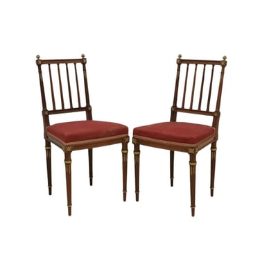 Maison Krieger Antique French Louis XVI Gilt Bronze Mounted Mahogany Side Chair Pair Late 19th Century 