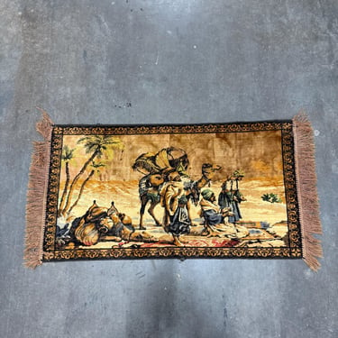 Vintage MCM Mid Century Velvet Tapestry 3 Wise Men and Camels Wall Hanging 