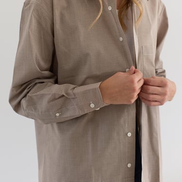 Vintage Tan Beige Brown Micro Plaid Button Down Shirt | Unisex Cotton Blend Studio Workwear | M L | 