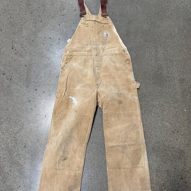 Vintage 80s Carhartt Double knee overalls painted and distressed 100 year anniversary duck canvas size 36x28 