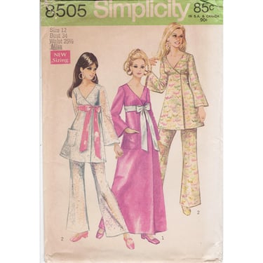 Vintage 1960s Simplicity Sewing Pattern 8505, Misses Front-Wrap Dress or Tunic and Pants, Size 12 Bust 34, VFG 