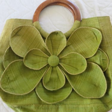 Vintage Mar Y Sol Avocado Green Flower Handbag Purse 