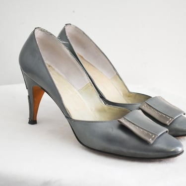 1950s Tura Gino Pewter Leather and Suede Heels, Size 6 1/2 