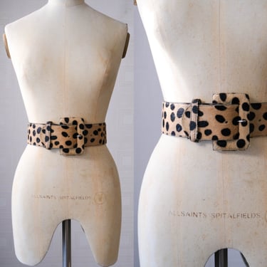 Vintage 80s Charley Stone Paris Leopard Pony Hair Wide Waist Belt | Signed Rita Moreno | 100% Genuine Leather | 1980s Designer Womens Belt 