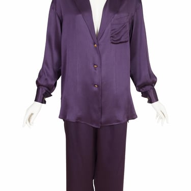 Gucci Tom Ford 1990s Vintage Dark Purple Silk Button-Up Shirt & Pant Set Sz S M 