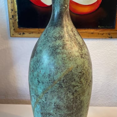 Vintage Metal Verdigris Vase | Blue Green Metal Vase 
