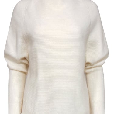 Theory - Ivory Ribbed Knit Mock Neck Wool Blend &quot;Sascha&quot; Sweater Sz M