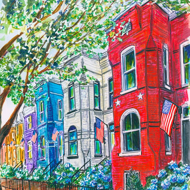 Colorful Row Homes on Capitol Hill in Washington D.C. Original Art by Cris Clapp Logan 