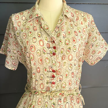 1940s Sweet Vignette Rayon Print Day Dress 42 Bust Vintage 
