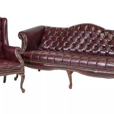 Sofa & Arm Chair, Tufted, Chippendale Style Button, Burgundy, Queen Anne Style!