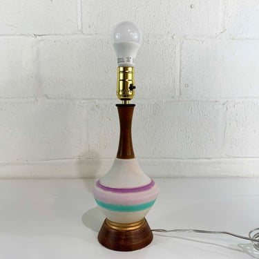 Vintage Small Table Lamp Metal Ceramic Light  Mid-Century Accent Lighting Rewired Living Room Stripe 1970s 