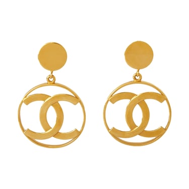 Chanel Gold Jumbo Logo Earrings