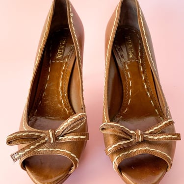 Vintage Prada Brown Leather Pumps, sz. 10