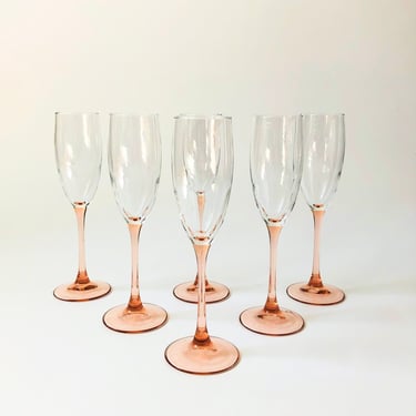 Pink Stem Champagne Flutes - Set of 6 