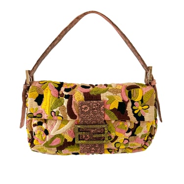 Fendi Floral Embroidered Baguette Bag