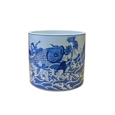 Chinese Blue & White Porcelain People Scenery Brush Holder Pot ws2711E 