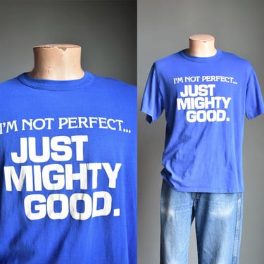 Vintage Im Not Perfect Tee / Vintage Novelty Tshirt / Single Hem 1980s Tshirt / Blue and White Humor Tshirt / 80s Im Not Perfect Tee Medium 