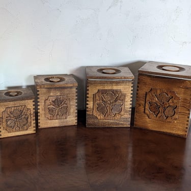 Set of 4 Vintage Wood 1970s Nesting Kitchen Storage Boxes Sears Roebuck and Co 