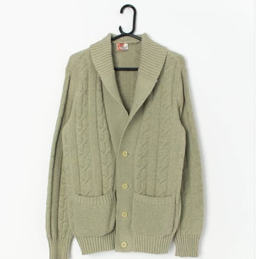 Vintage men's pastel green knitted wool cardigan - Medium 