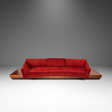 Expansive 12-Foot Mid-Century Modern Brutalist Platform Sofa in Walnut & Red Tweed by Adrian Pearsall for Craft Associates, USA, c. 1960's 