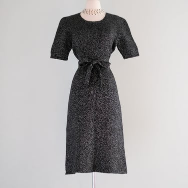 Vintage 1940's Black &amp; Silver Lurex Knit Dress / ML