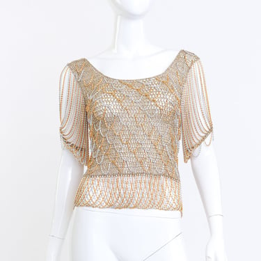 Metallic Crochet Knit Chain Drape Top