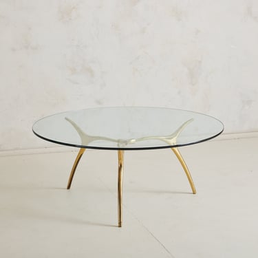 Bronze + Glass Top Coffee Table Attributed to Kouloufi for Ets Vanderborght Frères, Brussels 1950s