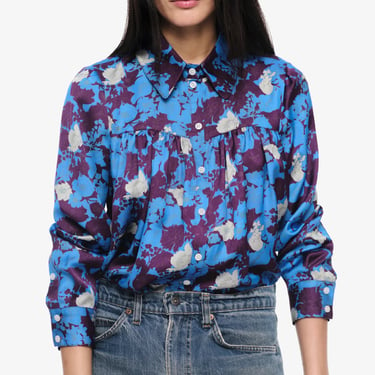 Classic Shirred Blouse - Lapis Floral