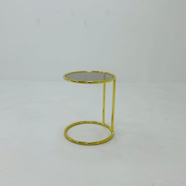 BauHaus Round golden chrome  & Glass side table Eileen  style , 1980s 