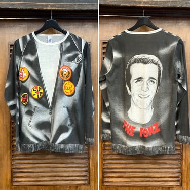 Vintage 1970’s Dated 1976 “Happy Days” Fonzie AOP Pop Art TV Show Two-Sided T-Shirt, 70’s Tee Shirt, Vintage Clothing 