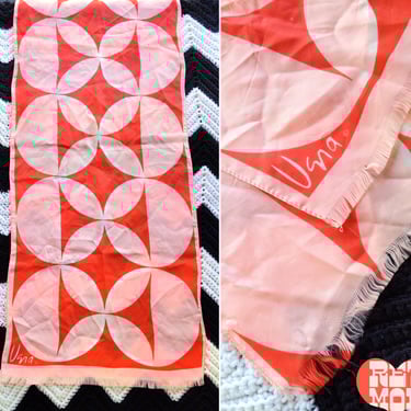 Op Art Fabulous Vintage 60s 70s Pink & Red Geometric Vera Neumann Wide Long Scarf 