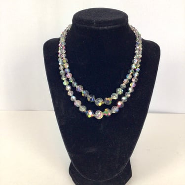 Vintage 50s Crystal AB choker | Vintage aurora borealis crystal two strand choker | 1950s crystal multi strand necklace 