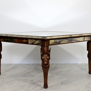 Antique Art Deco Carved Wood and Mirrored Glass Coffee Occasional Table 