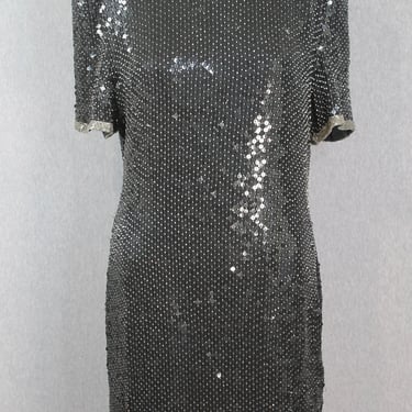 1980s Black Sequin Dress by Night Vogue - 80s Cocktail Dress - Sequin Sheath Dress - Black Tie - Formal 