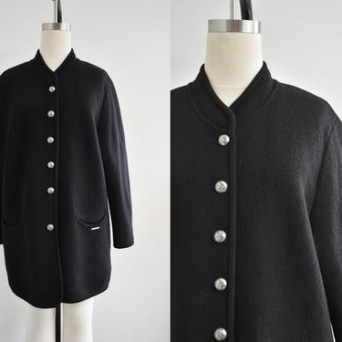 1990s Geiger Black Boiled Wool Coat 