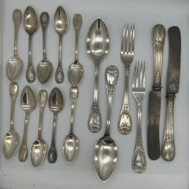 Louis XVI Style Odiot Rare French Louveciennes Sterling Silver Flatware Set with Ladel 