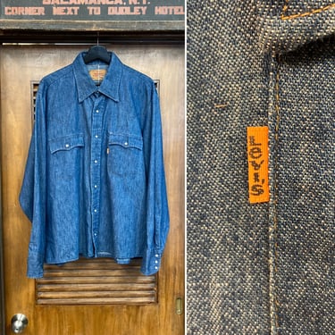 Vintage 1970’s Size XL Levi’s Orange Tab Denim Pearl Snap Button Western Shirt, 70’s Vintage Clothing 