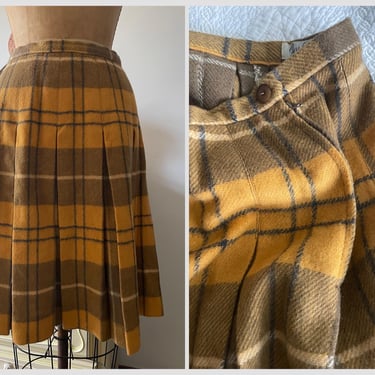 Vintage 1960’s Garland pleated wool skirt, mustard yellow & gray | mid century school girl style, XS/S 