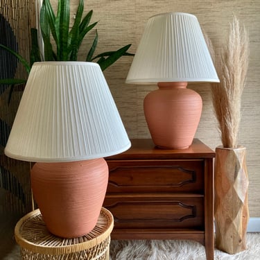 Terracotta Table Lamps with Empire Shades