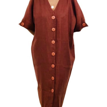 Vintage Burgundy Linen Button Front Shift Dress
