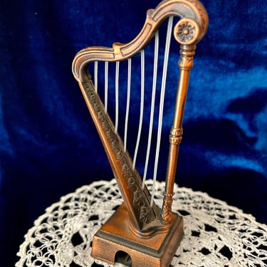 Old World Harp, Vintage Pencil Sharpener, Copper Metal Desk Accessory, Office Decor 