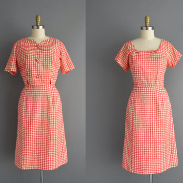 1950s vintage dress | Miss Patricia Red Gingham 2pc Cotton Dress | Medium | 50s dress 